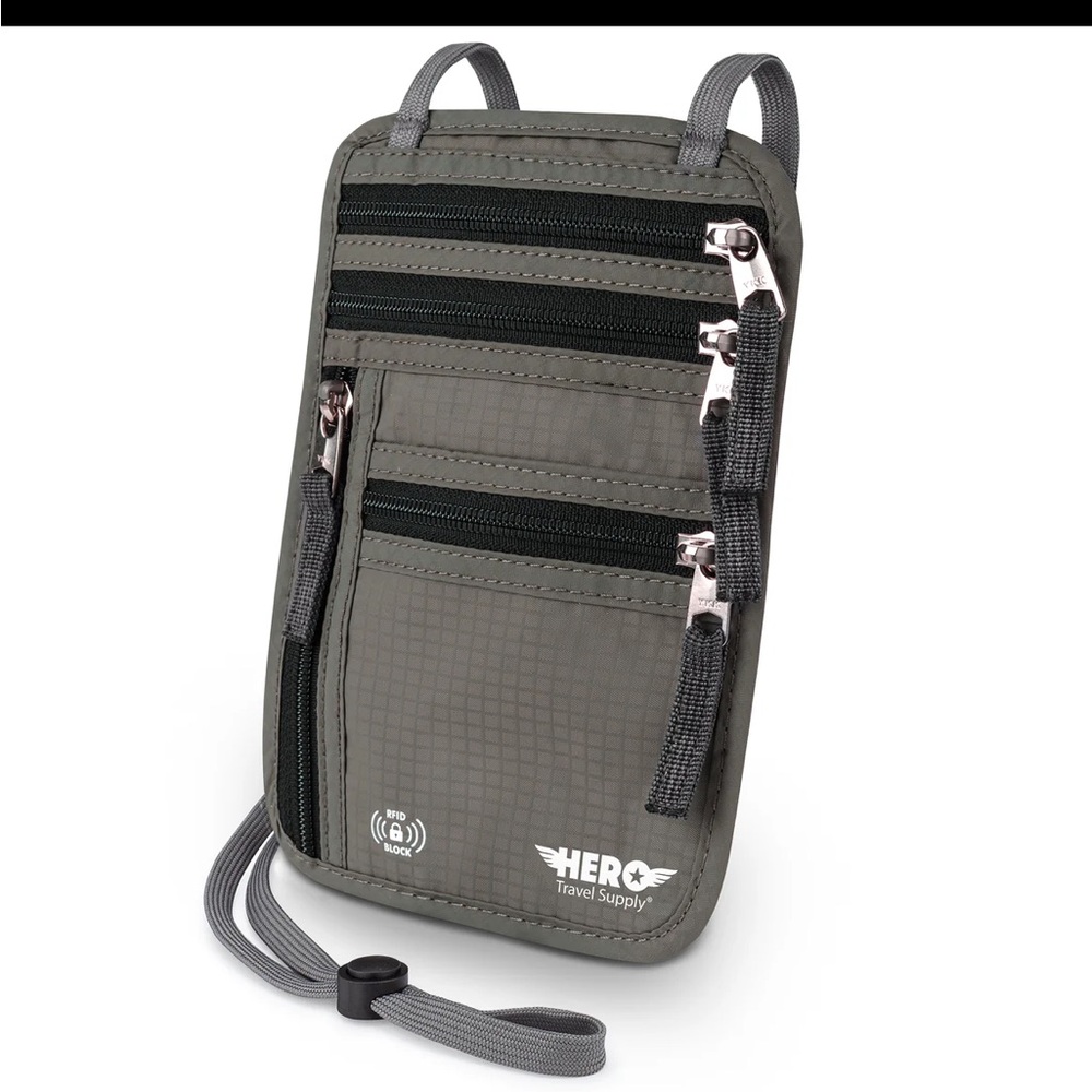 HERO NECK WALLET - RFID BLOCKING PASSPORT HOLDER  Gray NEW